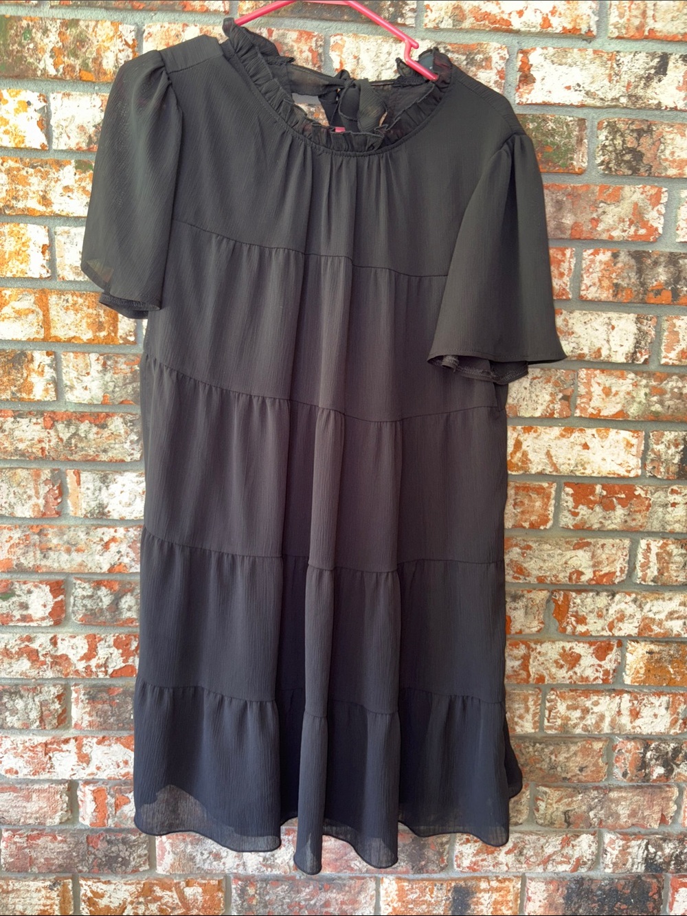SHEIN Black Tiered Ruffle-Neck Mini Dress